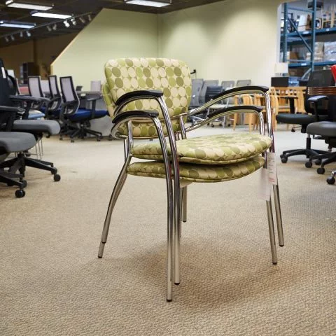Used Global Total Office Stack Chair (Chrome & Honeydew Fabric) 000010574978 - Front Angle
