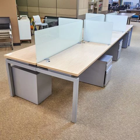 Used 6 Pod Powered Benching Workstation with Peds (Wheat & Grey) BEN1830-001 