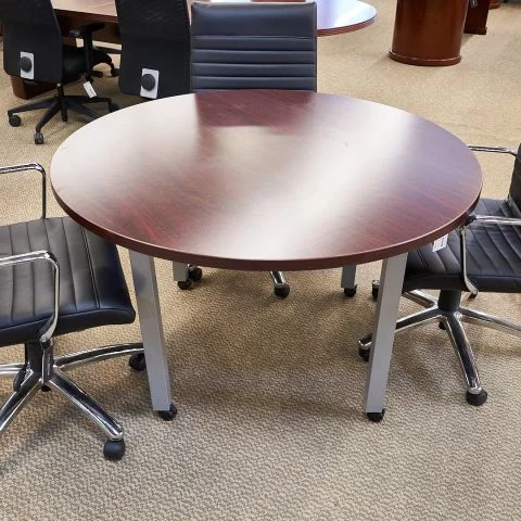 Used 42" Round Break Room Table on Casters (Mahogany & Silver) BRK1823-020