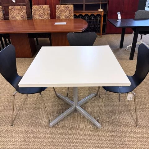 Used 36" Inch Square Break Room Table (White & Silver) BRK1845-003 - Front View