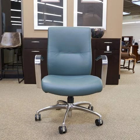 Used 9 to 5 Mid Back Leather Executive Conference Chair (Teal) CHE1838-013