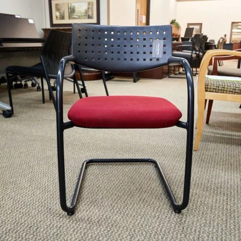 Used Sled Base Guest Chair (Black & Red Fabric) CHS1738-020