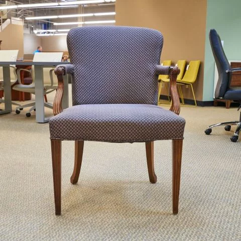 Used Traditional Guest Side Chair with Wood Trim (Walnut & Blue Fabric) CHS1739-008