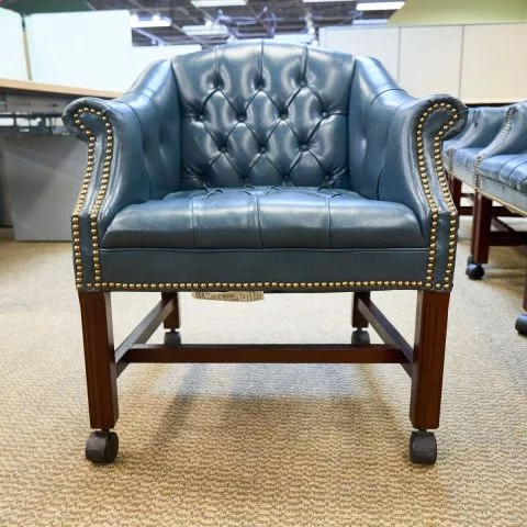 Used Traditional Tufted Side Chair with Casters (Blue) CHS1789-002