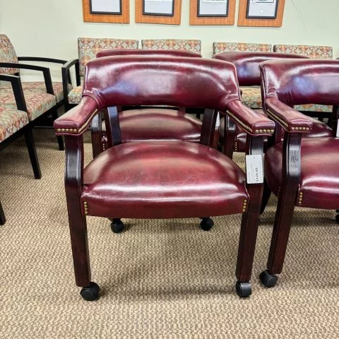 Used Traditional Captain Side Chair with Casters (Burgundy & Mahogany) CHS1793-001