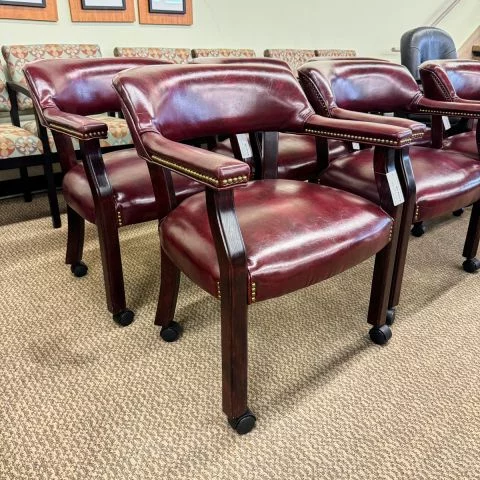 Used Traditional Captain Side Chair with Casters (Burgundy & Mahogany) CHS1793-001 - Front Angle