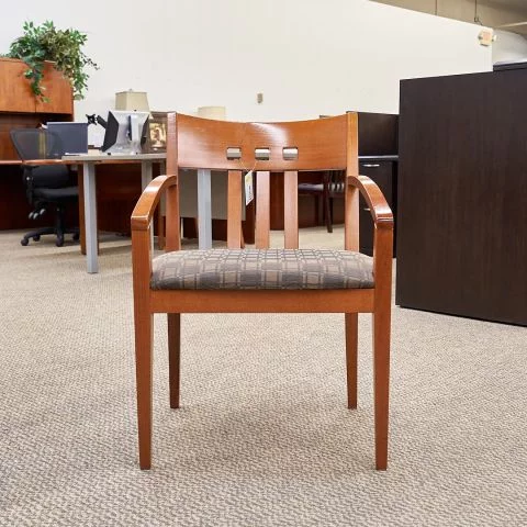 Used Slat Back Guest Side Chair (Light Cherry & Grey Pattern) CHS1803-013 - Front View