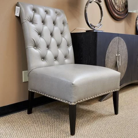Used Tufted Leather Armless Accent Chair (Grey) CHS1822-001