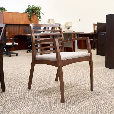 Used Kimball Office Guest Chair (Modern Walnut & Beige Fabric) CHS1823-026