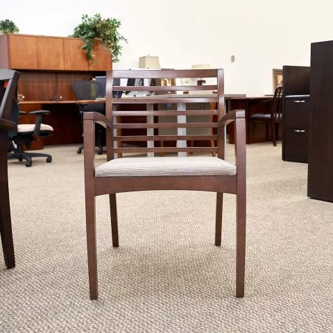 Used Kimball Office Guest Chair (Modern Walnut & Beige Fabric) CHS1823-026