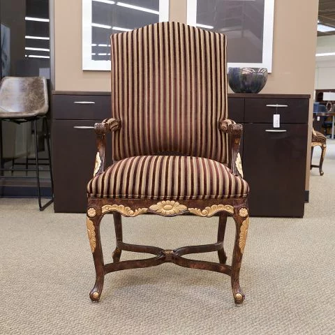 Used Traditional Decorative Striped Accent Arm Chair (Brown & Gold Aesthetic) CHS1836-007