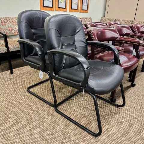 Used Sled Based Leather Guest Side Chair (Black) CHS9999-1726