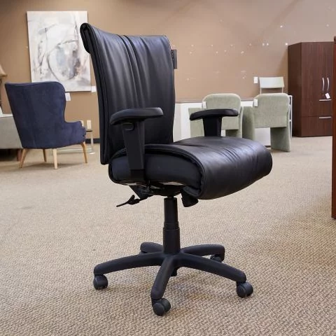 Used Mid Back Leather Office Task Chair (Black) CHT1829-015 - Front Angle