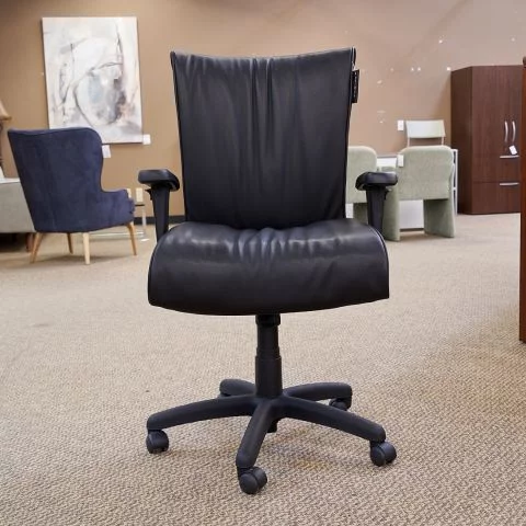 Used Mid Back Leather Office Task Chair (Black) CHT1829-015