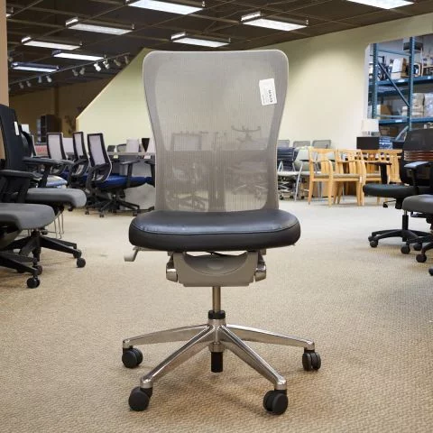 Used Haworth Zody Armless Mesh Back Leather Office Chair (Grey & Black) CHT1845-028