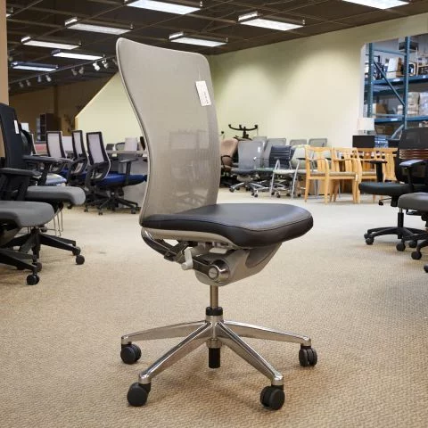 Used Haworth Zody Armless Mesh Back Leather Office Chair (Grey & Black) CHT1845-028 - Front Angle