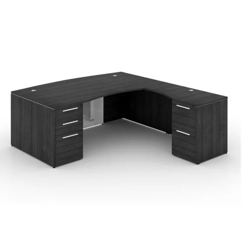 Potenza 72" L-Shaped Bow Front Desk with Glass Modesty