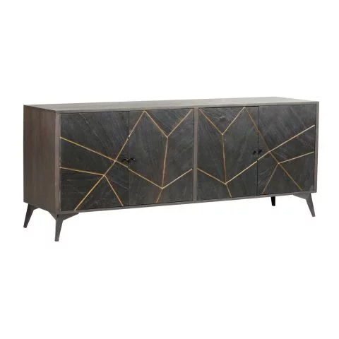 Costani 4 Door Storage Credenza (Charcoal Grey & Gold) - Front Angle View