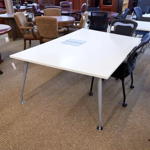 Used 48x71 Trapezoid Conference Table with Power (White & Grey) CTB1806-040