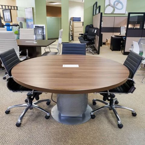Used 60" Round Conference Table w Power (Walnut & Grey) CTB1807-002