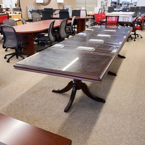 Used Traditional 12' Glass Top Conference Table (Walnut) CTB1810-002