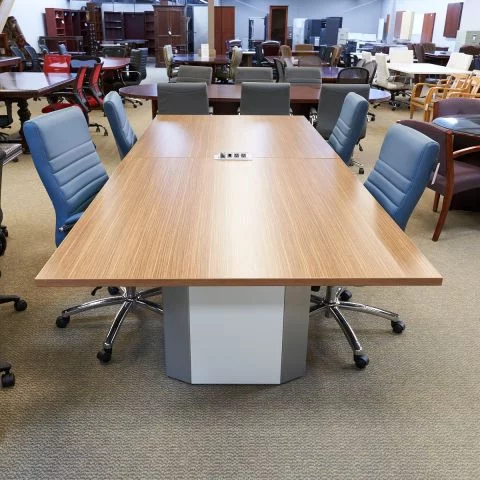 Used 10' Laminate Conference Table with Power (White & Walnut) CTB1814-002