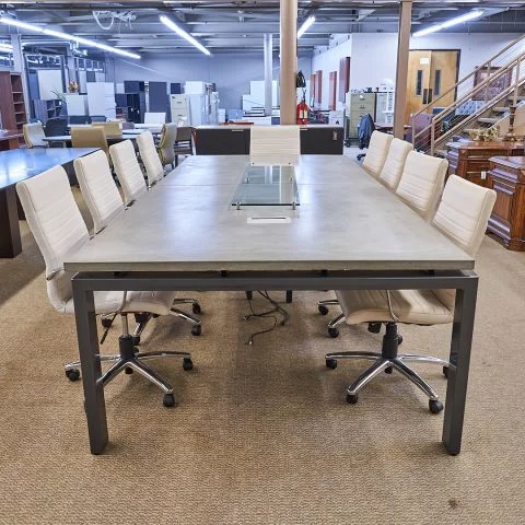 Used 12 Foot Concrete Top Conference Table with Power CTB1839-001