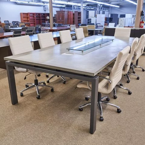 Used 12 Foot Concrete Top Conference Table with Power CTB1839-001