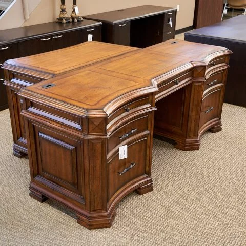 Used Traditional Executive Desk Set with Credenza & File Cabinet (Walnut) DEE1836-003