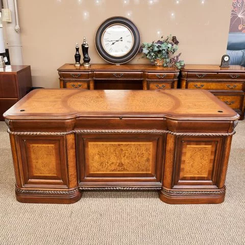 Used Aspen Traditional Desk & Credenza with File Set (Cognac) DEE1837-008