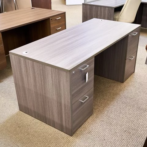 Used Cherryman 30x66 Office Desk with 2x File-File Pedestals (Grey) DEE3446CM