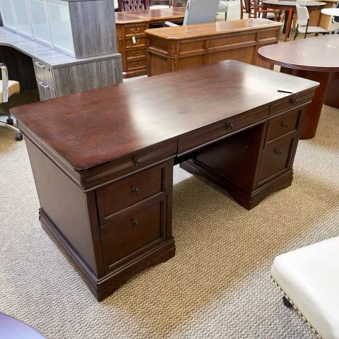 Used 30x66 Traditional Double Pedestal Office Desk (Mahogany) DEE9999-1613