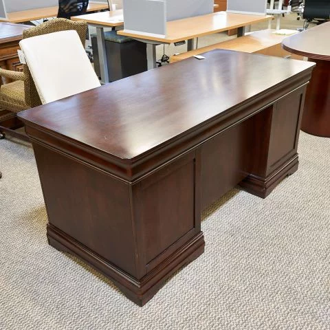 Used 30x66 Traditional Double Pedestal Office Desk (Mahogany) DEE9999-1613 - Front Angle View