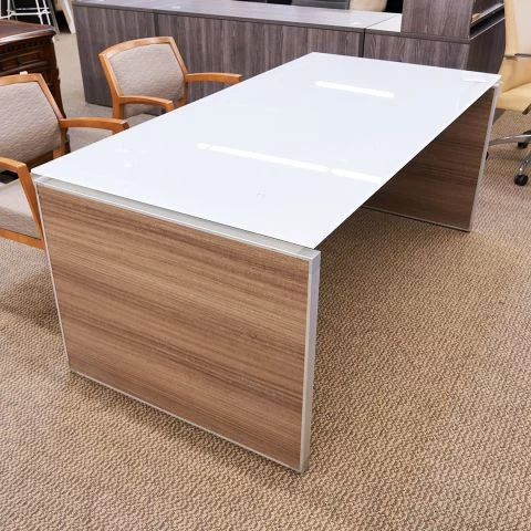 Used Corp Design 36x72 White Glass Top Executive Desk (Noce) DEE9999-1647 - Shell View