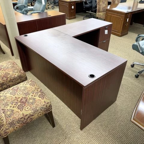 Used 30x66 Laminate Right L-Shaped Desk with 42" Inch Return (Mahogany) DEL1851-001 - Front Angle