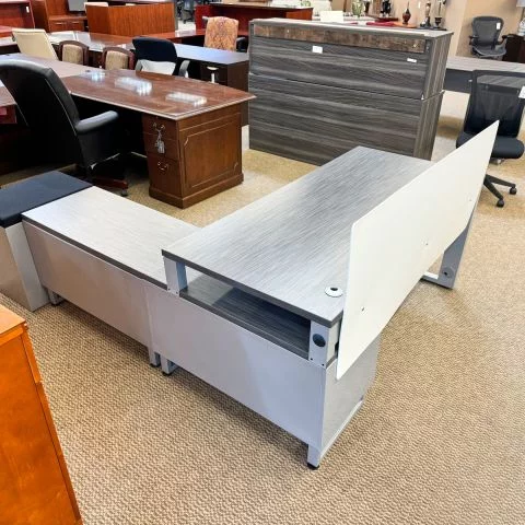 Used OFD Connect It Right L-Shape Desk with Low Credenza Return (Grey) DEL1861-003