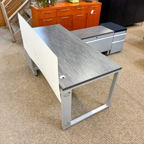 Used OFD Connect It Right L-Shape Desk with Low Credenza Return (Grey) DEL1861-003