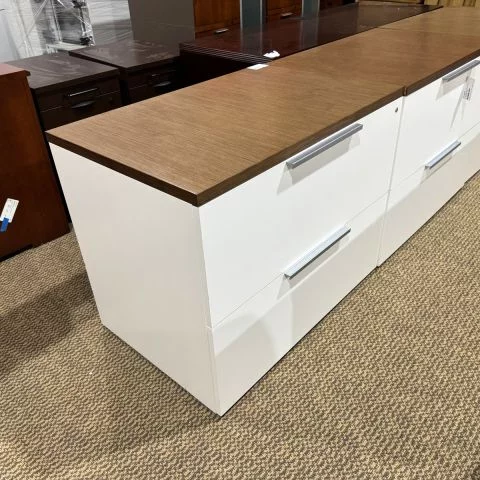 Used 2 Drawer Lateral File Cabinet (Modern Walnut Top & White Base) FIL1845-005 - Front Angle