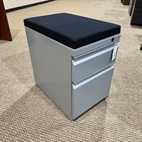 Used 2 Drawer BF Box-File Mobile File Pedestal with Cushion (Silver & Black) FIM9999-1693 - Front Angle