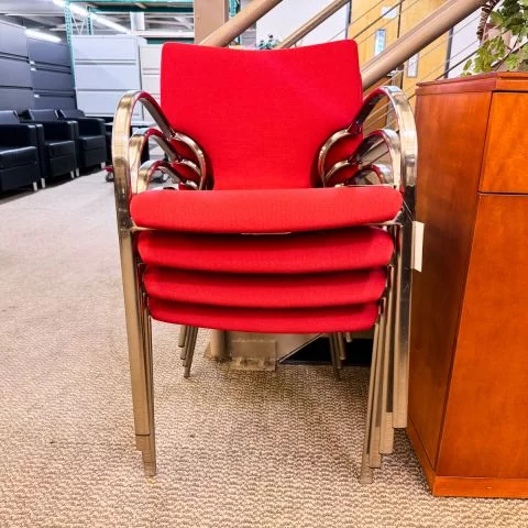 Used Bernhardt Stack Chair (Red Fabric & Chrome Metal) STK1853-009