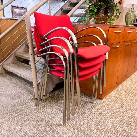 Used Bernhardt Stack Chair (Red Fabric & Chrome Metal) STK1853-009