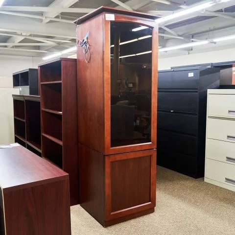Used Storage Tower with Glass Front (Dark Cherry) STO1773-065