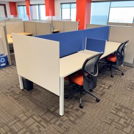 Used 4 Pod Powered Benching Station with Screens & Mobile File Peds ...