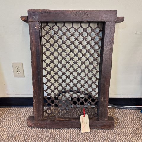 Used Decorative Antique Indian Iron Window with Wood Frame (Espresso) ACC9999-1799