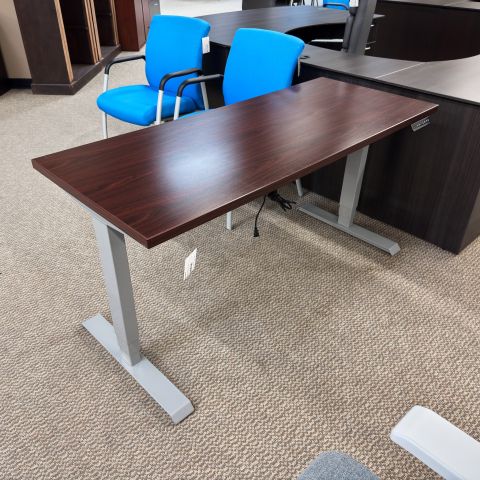 Used 58"x24" 3-Stage Height Adjustable desk (Mahogany & Grey) AHT1906-015