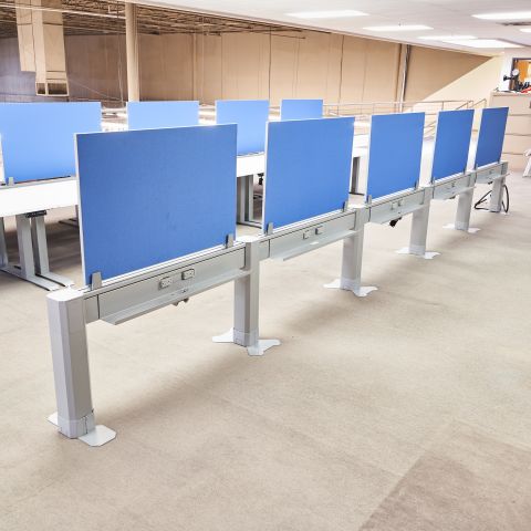 Used AMQ 5-Station ILINE Powered Beams with Privacy Screens (Grey & Blue) BEN1884-018