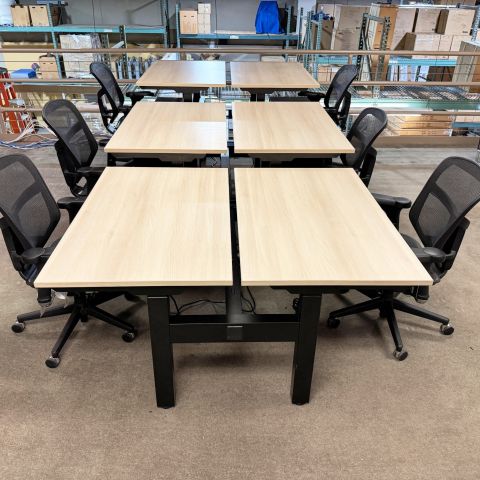 Used AMQ Kinex 24"x48" 6-Pod Height-Adjustable Benching System (Black & Maple) BEN1903-001