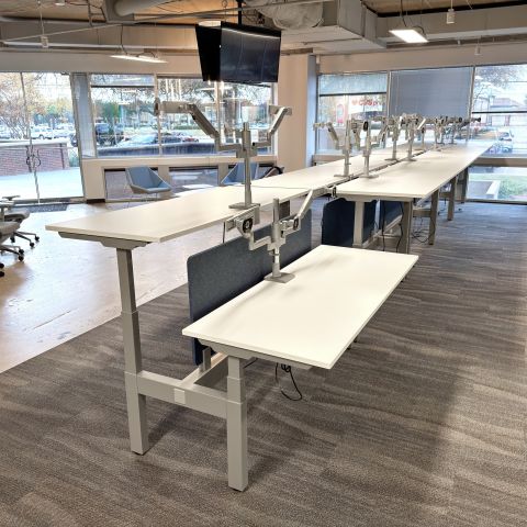 Used AMQ Kinex 72"x30" 10-Pod Height-Adjustable Benching System & 10 Mobile Files (18" Blue) BEN1904-052