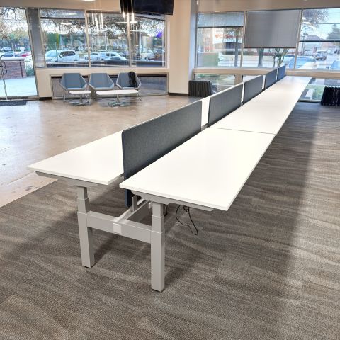 Used AMQ Kinex 66"x30" 10-Pod Height-Adjustable Benching System (White & Grey) BEN1904-001