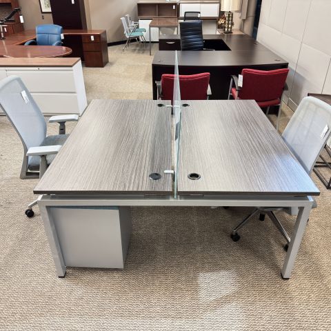 Used OFD 2-Pod Benching Workstation Desk with Haworth Mobile Files (Grey) BEN1907-009